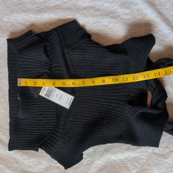 BCBGMaxAzria Black Glitter Tie Front Tube Top Size XS NWT Party Clubbing Top - Picture 5 of 7